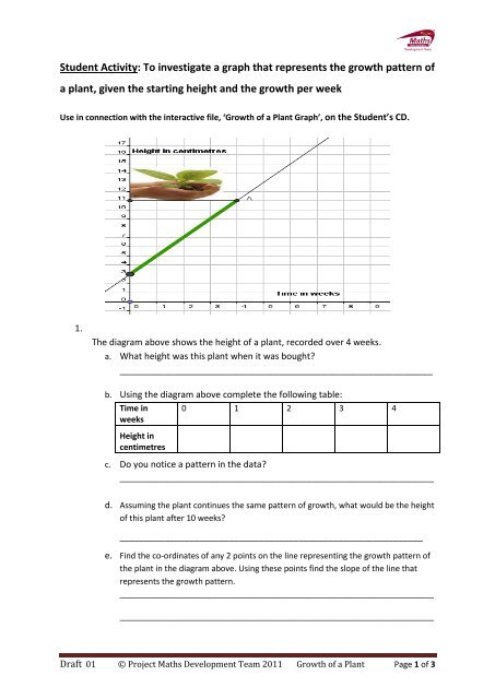 Student Activity Growth of a Plant - Project Maths