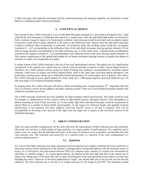 Large Aperture Mirror Array (LAMA) - Astronomy and Astrophysics at ...