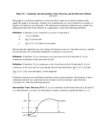 Continuity, IVT and the Bisection Method