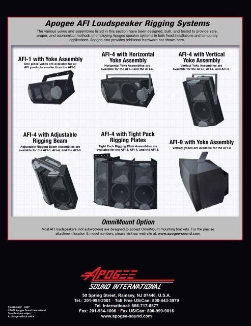 Apogee AFI Series Fixed Installation Speakers ... - Apogee Sound