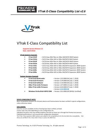 VTrak E-Class Compatibility List v2.6 - Xander
