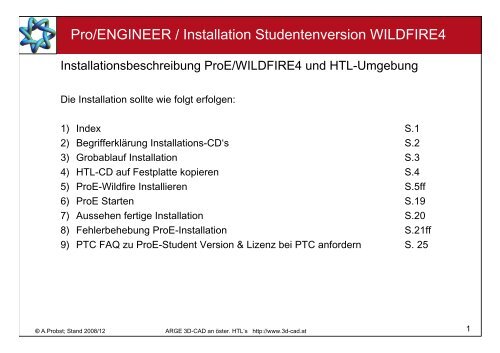 Pro/ENGINEER / Installation Studentenversion ... - ARGE 3D-CAD