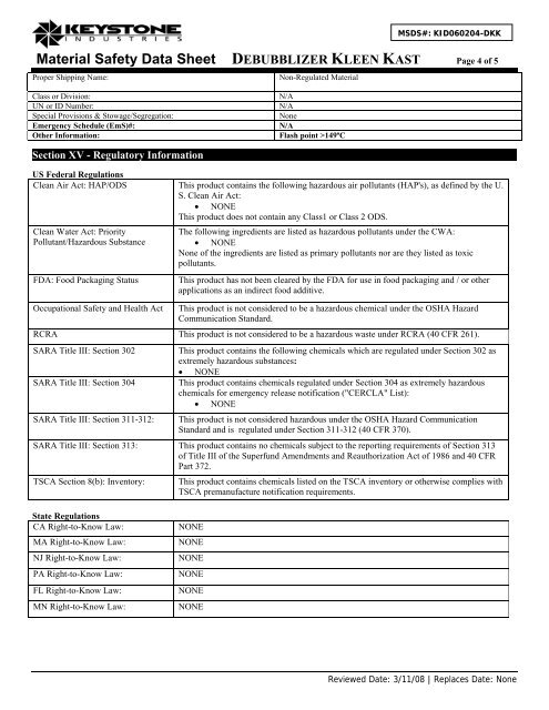 Kleen Kast MSDS 4020062.pdf - Keystone Industries