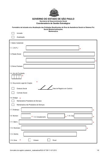 FormulÃ¡rio de inclusÃ£o cadastral - Mantenedora. - Secretaria de ...