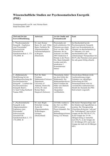 Wissenschaftliche Studien zur Psychosomatischen Energetik (PSE)