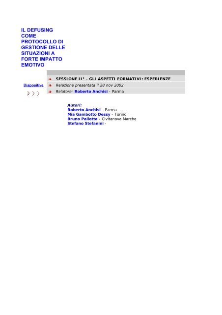 il defusing come protocollo di gestione delle situazioni a forte ...