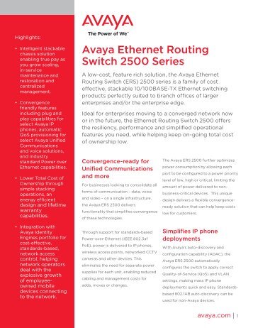 Avaya Ethernet Routing Switch 2500 Series