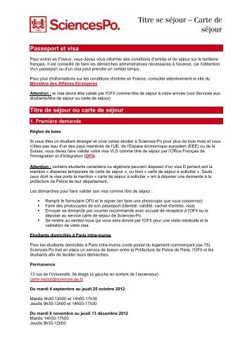 FLASH INFO CARTE DE SEJOUR - Sciences-Po International