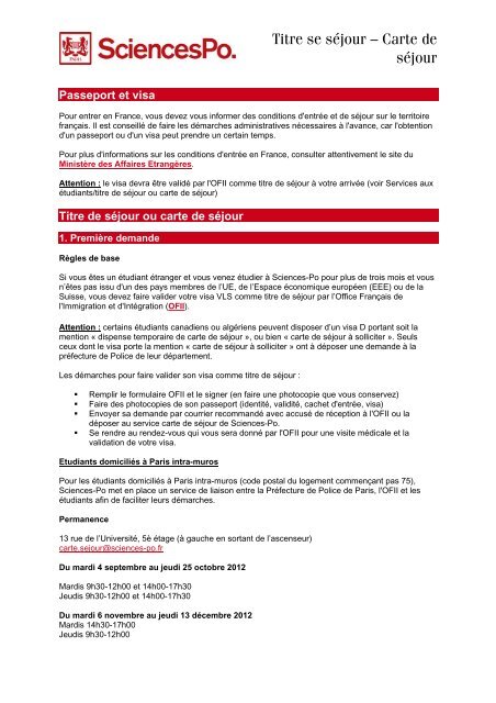 FLASH INFO CARTE DE SEJOUR - Sciences-Po International