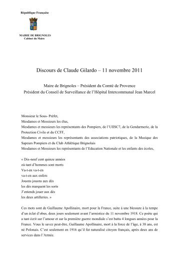 Discours du 11 novembre 2011