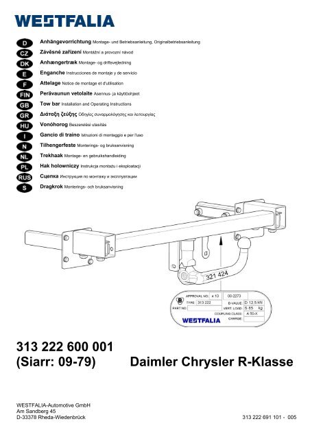 313 222 600 001 (Siarr: 09-79) Daimler Chrysler R ... - Autoteilefrau.eu