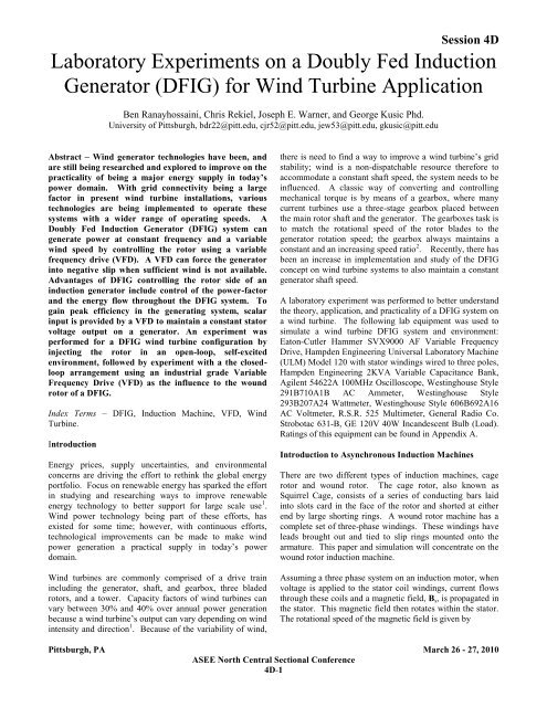 laboratory experiments on a doubly fed induction generator