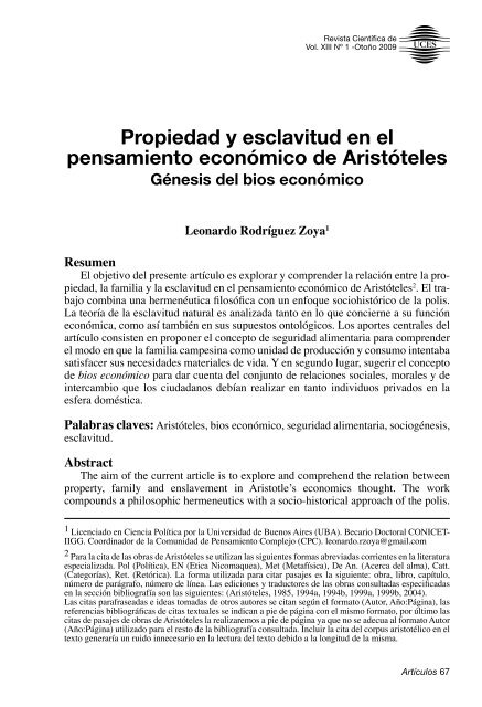 Propiedad y esclavitud en el pensamiento econÃ³mico de ... - UCES