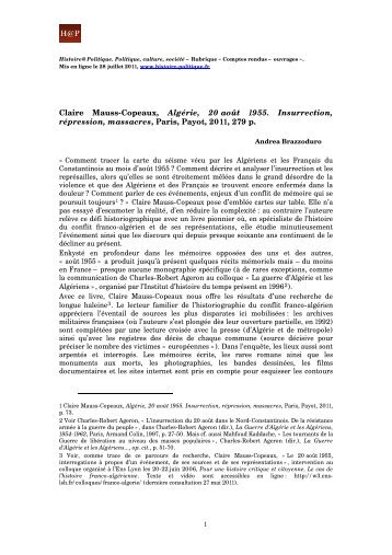 Claire Mauss-Copeaux, Algérie, 20 août 1955 - Histoire@Politique