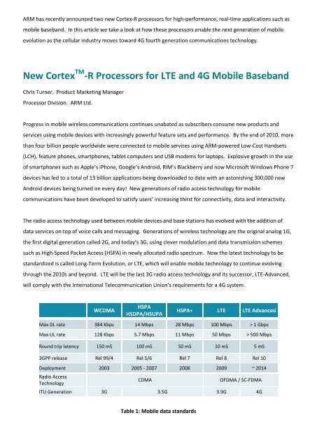 New Cortex-R Processors for LTE and 4G Mobile Baseband - ARM