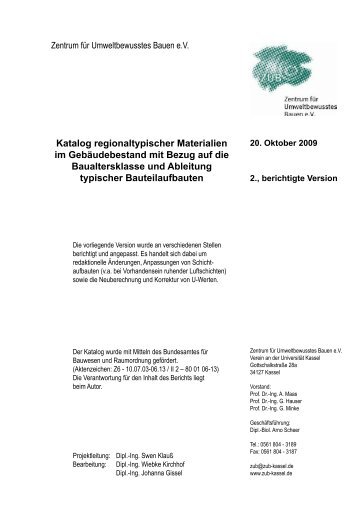 Katalog regionaltypischer Materialien im Gebäudebestand mit - ZUB