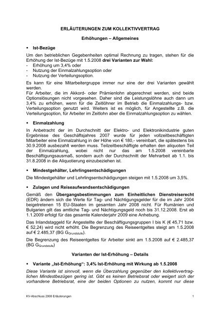 ERLÃUTERUNGEN ZUM KOLLEKTIVVERTRAG - FEEI