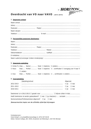 overdrachtsformulier - Horizon College