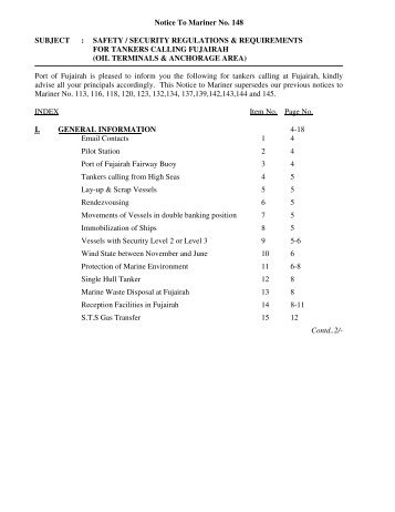 SAFETY / SECURITY REGULATIONS ... - Port Of Fujairah