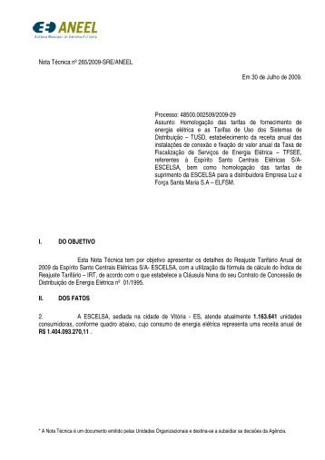 reajuste tarifário da escelsa - 2009 anexos - EDP no Brasil ...