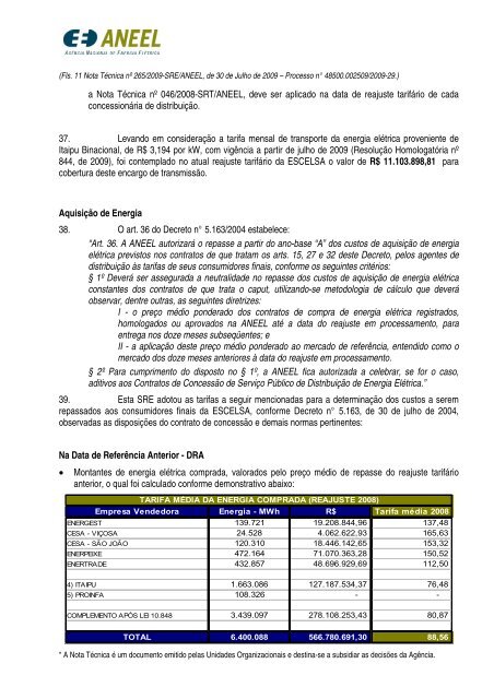 reajuste tarifário da escelsa - 2009 anexos - EDP no Brasil ...