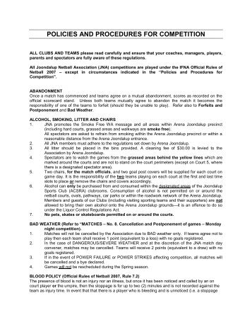 2013 JNA Policies & Procedures - joondalup netball association