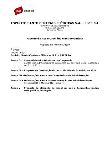 Alteração de jornal - EDP no Brasil | Investidores