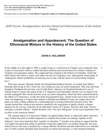 David A. Hollinger | Amalgamation and Hypodescent: The Question ...