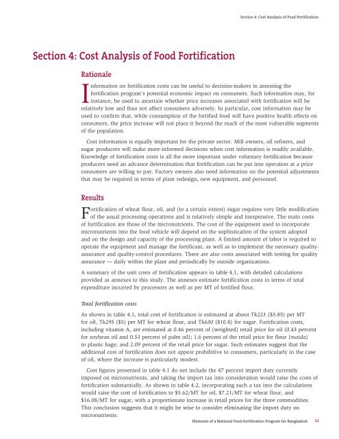 Elements of a National Food- Fortification Program for Bangladesh