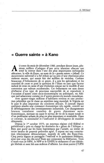 "Guerre sainte" Ã  Kano - Politique Africaine