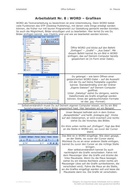 Arbeitsblatt Nr. 8 : WORD â Grafiken - goodschool.de