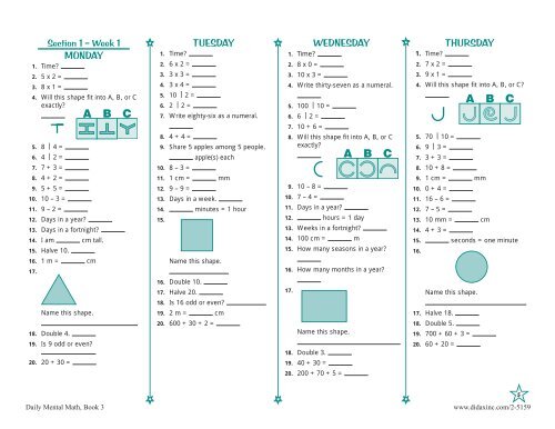 Download Free Pages from Daily Mental Math, Grade 4