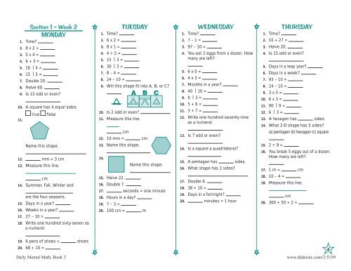 Download Free Pages from Daily Mental Math, Grade 4