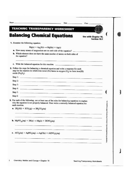 Balancing Chemical Equations Worksheet - University City Schools