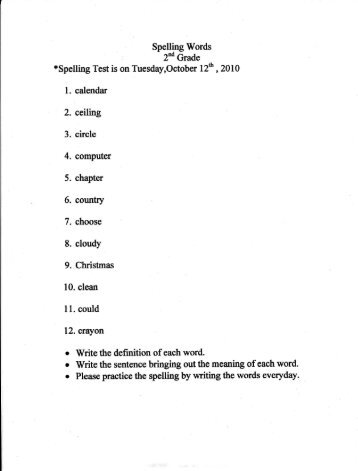 Spelling 2. celhng 3. circle 8. cloudy . Write the definition of each word.