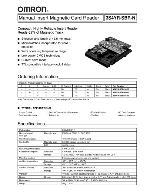 Manual Insert Magnetic Card Reader 3S4YR-SBR-N