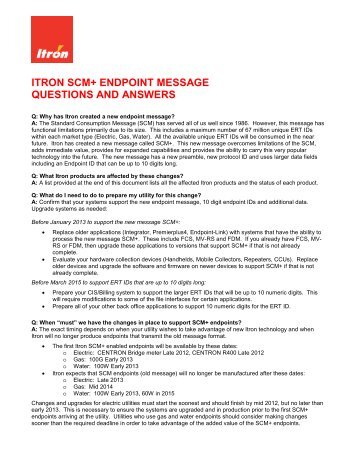 itron scm+ endpoint message questions and answers