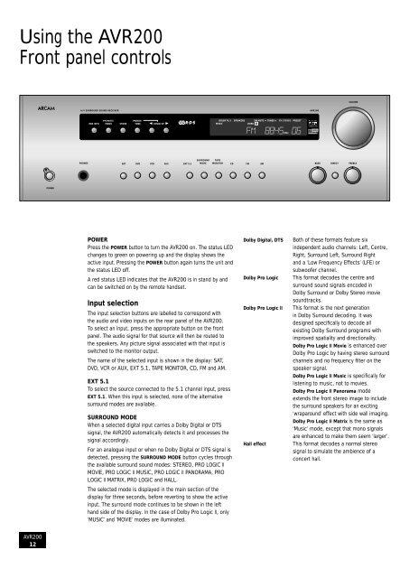 Arcam AVR200 surround sound receiver Ampli-tuner audiovidÃƒÂ©o ...