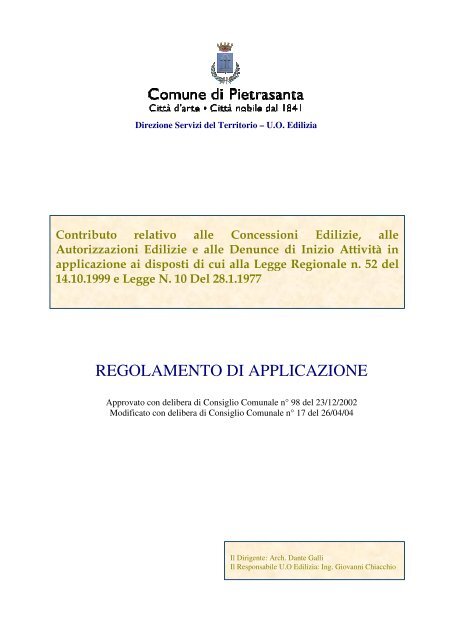 Regolamento Oneri - Comune di Pietrasanta