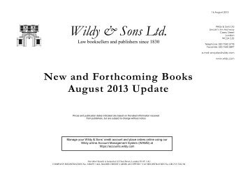 New and Forthcoming Books August 2013 Update - Wildy