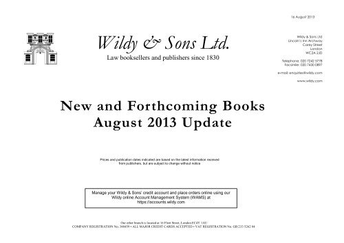 New and Forthcoming Books August 2013 Update - Wildy