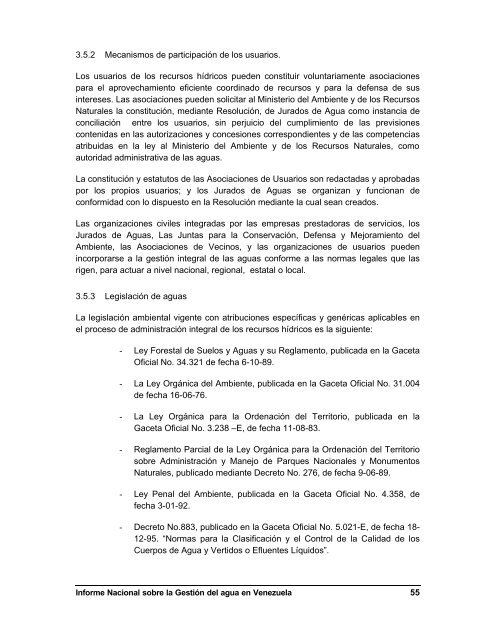 informe nacional sobre la gestiÃ³n del agua en venezuela - Cap-Net