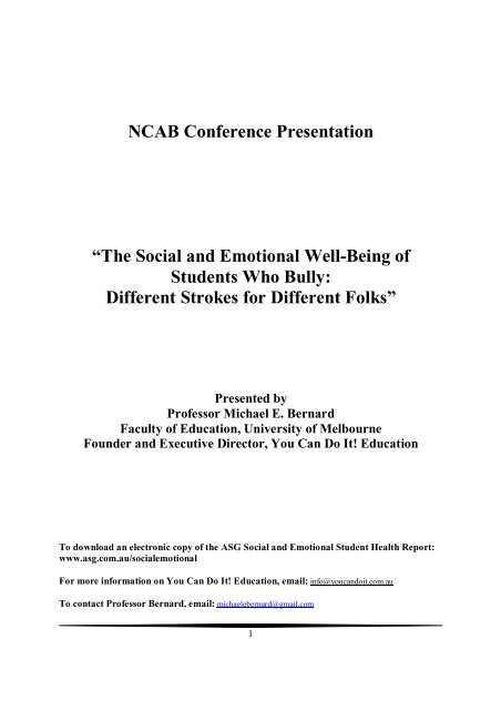 The social and emotional wellbeing of students who bully different ...