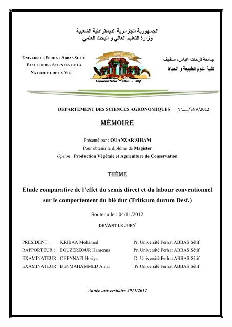 MÃ©moire - UniversitÃ© Ferhat Abbas de SÃ©tif