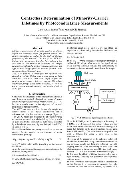 Contactless Determination Of Minority Carrier Lifetimes Lsi Usp