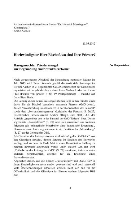 Offener Brief PGR St. Gertrud (Bistum Aachen) - Priesternetzwerk