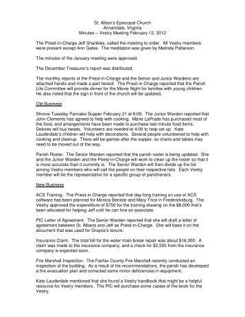 St. Alban's Episcopal Church Annandale, Virginia Minutes â Vestry ...