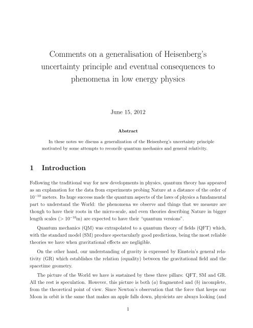 Comments on a generalisation of Heisenberg's ... - CEUNES