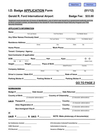 ID Badge APPLICATION Form - Gerald R. Ford International Airport