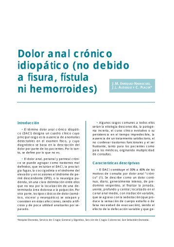 Dolor anal crÃ³nico idiopÃ¡tico (no debido a fisura, fÃ­stula ni ...